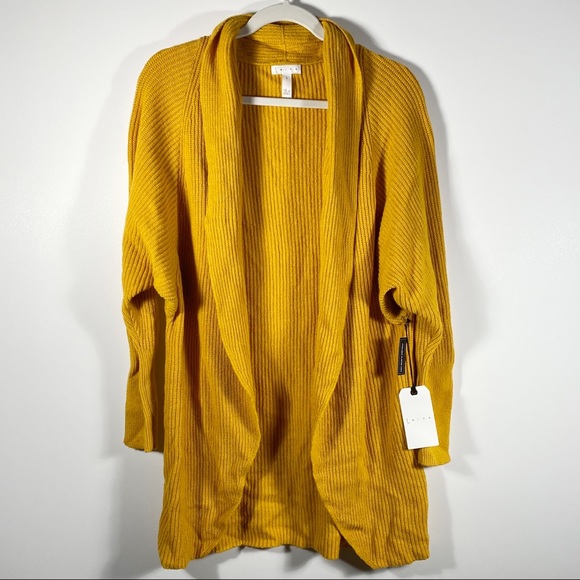 Leith Women Knit Cardigan Sweater Sz S Mustard Yellow Slouchy Oversized Dolman - Picture 2 of 12